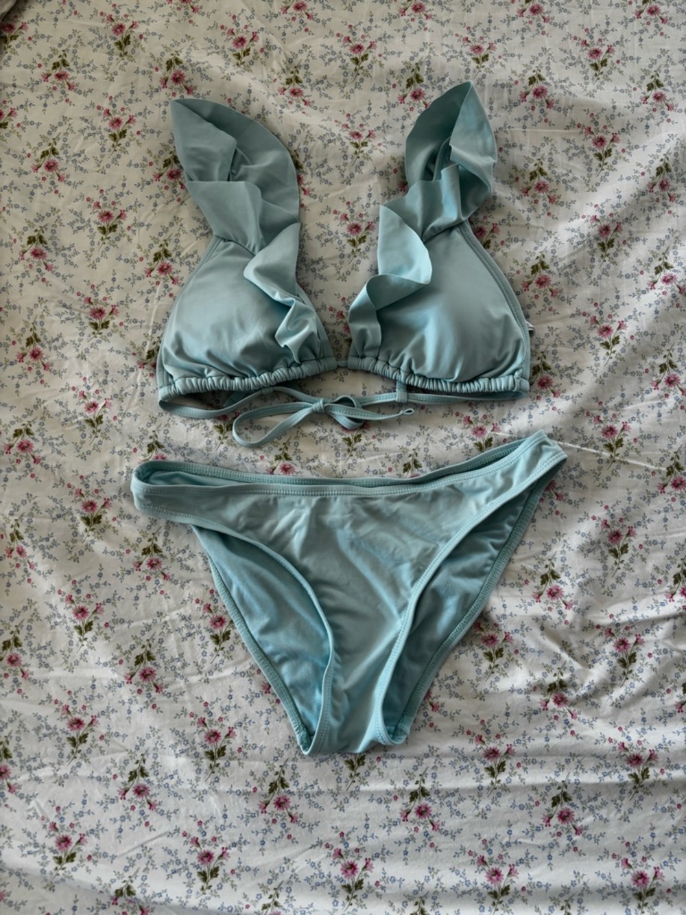 Ruffle Light Teal Women's Bikini Set